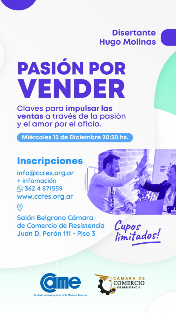 Invitan a la última capacitación del año de la Cámara de Comercio: “Pasión por Vender”