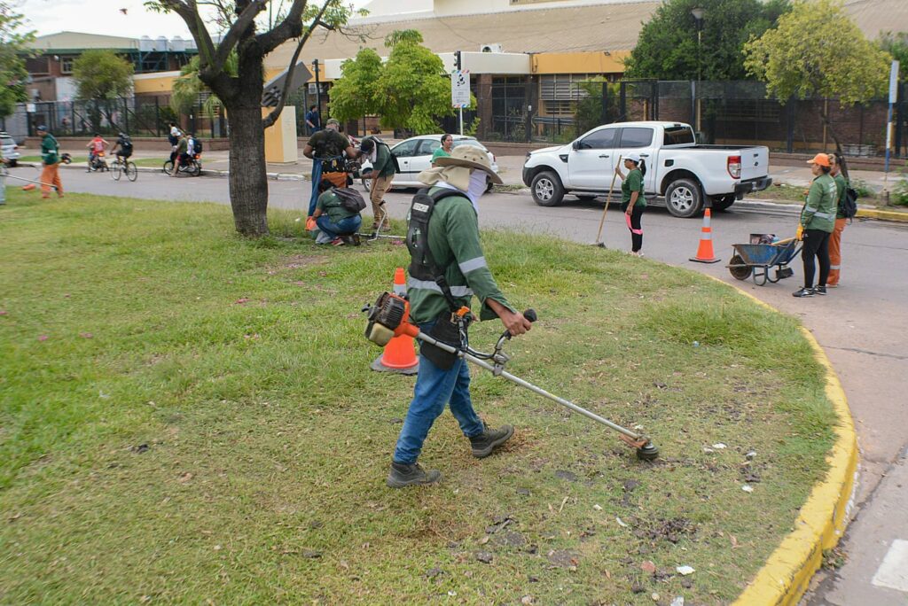 Tareas de desmalezado ejecuta la comuna en avenida Velez Sársfield y en la plazoleta “Alto Sabín”