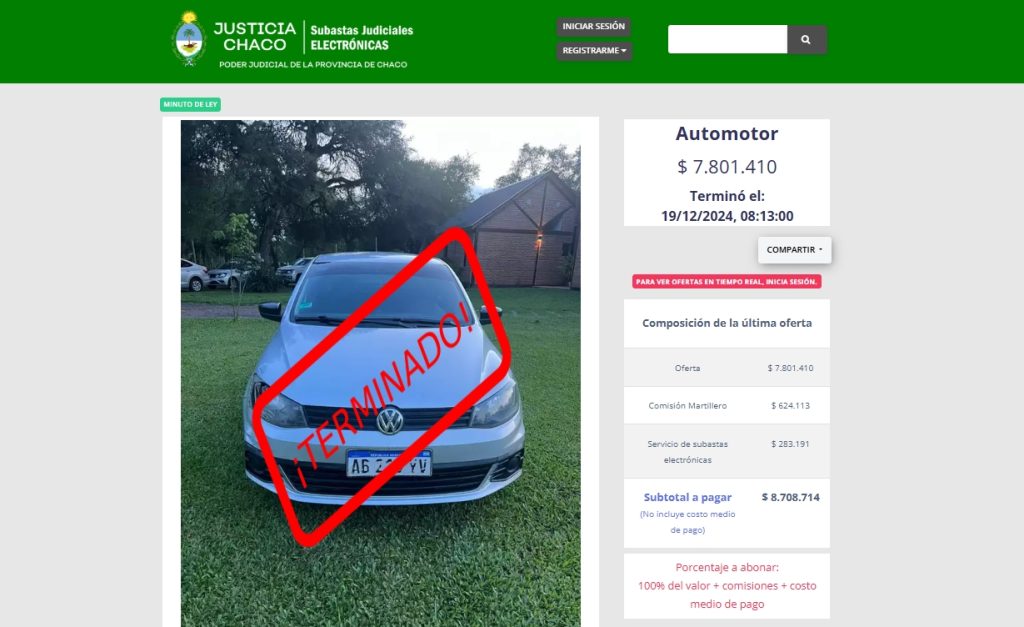 Adjudicaron la primera subasta judicial electrónica realizada en el Chaco Adjudicaron la primera subasta judicial electrónica realizada en el Chaco