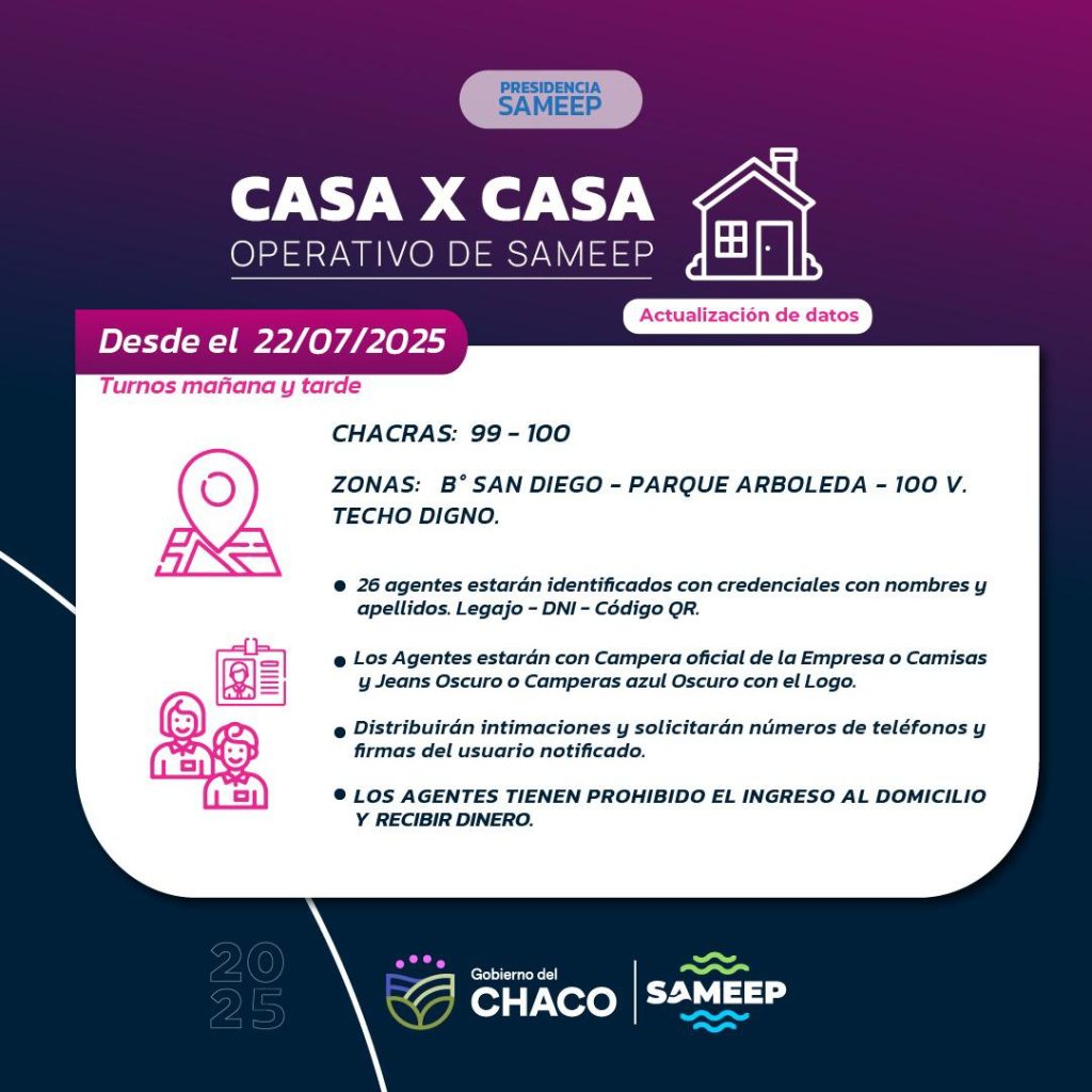 Sameep inició el operativo “casa x casa” en Resistencia para actualización de datos Sameep inició el operativo “casa x casa” en Resistencia para actualización de datos