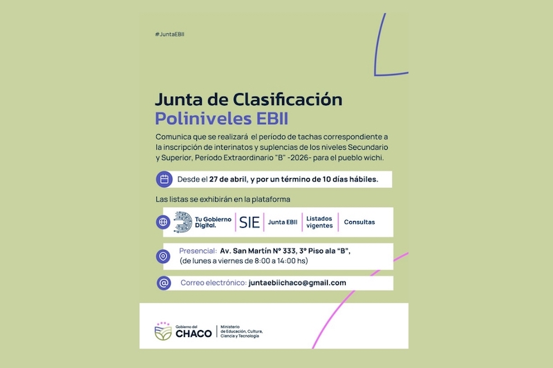 Abre el período de tachas para interinatos y suplencias de docentes del pueblo wichí Abre el período de tachas para interinatos y suplencias de docentes del pueblo wichí