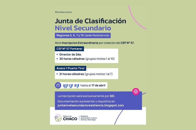 Educación inscribe para cargos y horas cátedra en el CEF N° 57 Educación inscribe para cargos y horas cátedra en el CEF N° 57