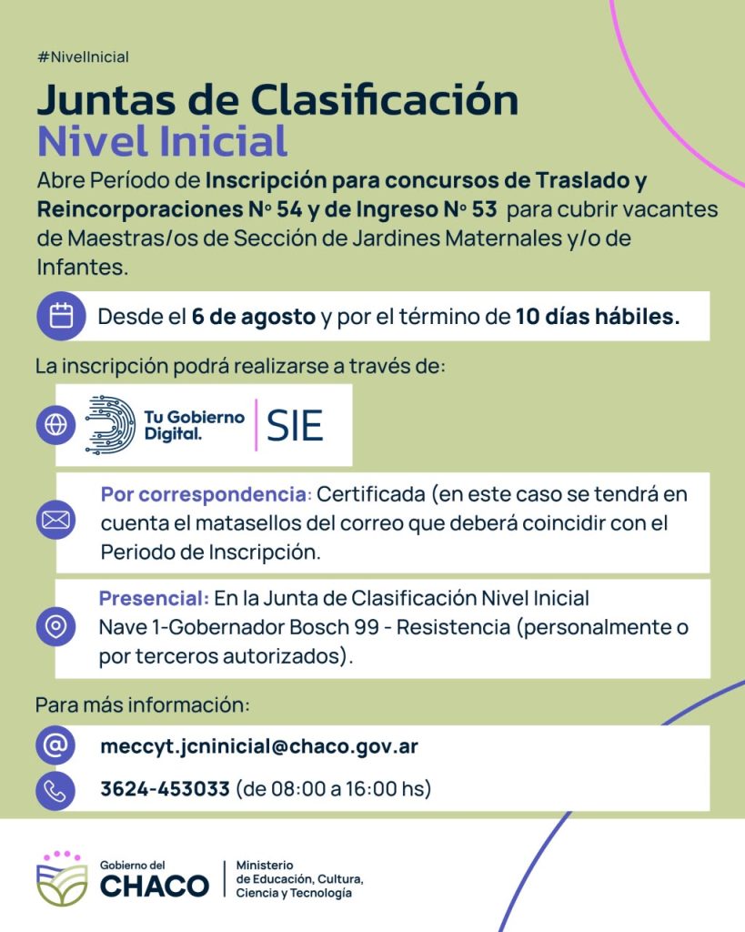 Nivel inicial: abren las inscripciones a los concursos de ingreso, traslado y reincorporaciones