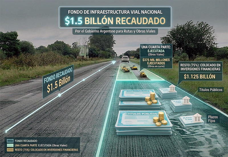 El Gobierno recaudó ,5 billón para rutas y obras viales, ejecutó una cuarta parte y colocó el resto en plazos fijos y títulos públicos El Gobierno recaudó ,5 billón para rutas y obras viales, ejecutó una cuarta parte y colocó el resto en plazos fijos y títulos públicos