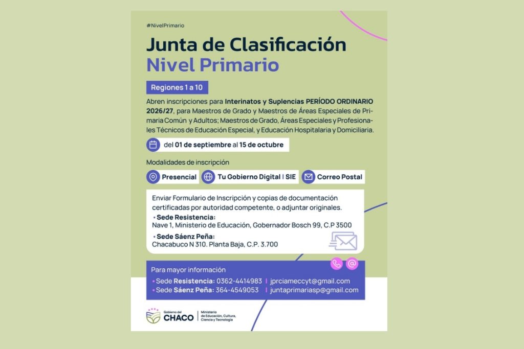 Nivel Primario: desde el 1 de septiembre, abre la inscripción para interinatos y suplencias 2026/27
